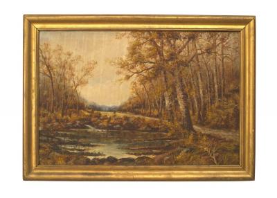 English Victorian Landscape of Stream and Trees