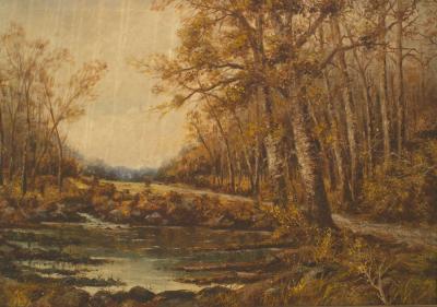 English Victorian Landscape of Stream and Trees