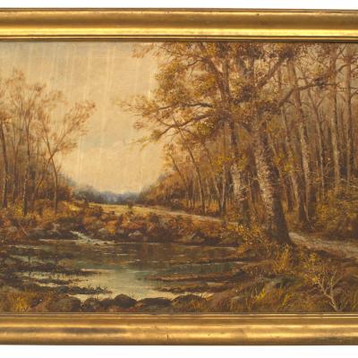 English Victorian Landscape of Stream and Trees