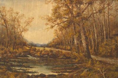 English Victorian Landscape of Stream and Trees