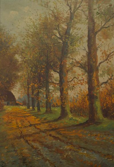 English Victorian Landscape of Tall Trees on a Road