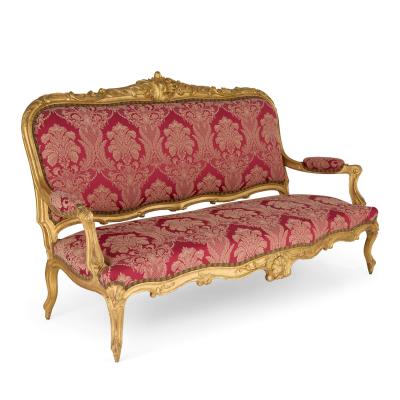 English Victorian Louis XV Style Giltwood Sofa