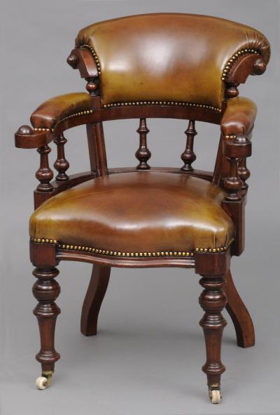 English Victorian Mahogany Leather Desk Chair Circa 1870