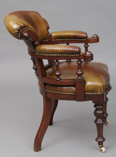 English Victorian Mahogany Leather Desk Chair Circa 1870