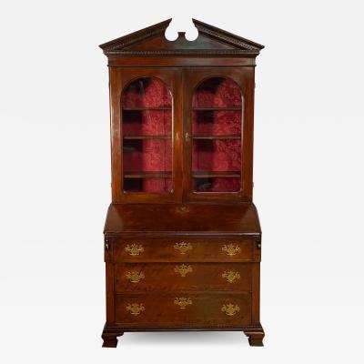 English Victorian Mahogany Secretary Desk with Bookcase circa 1860