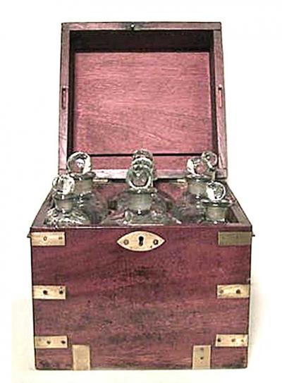 English Victorian Mahogany Tantalus Set Case
