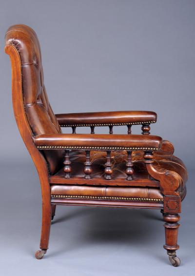 English Victorian Mahogany and Leather Library Armchair Circa 1860