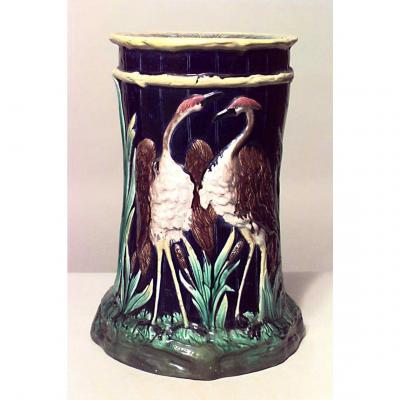English Victorian Majolica blue porcelain garden seat