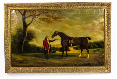 English Victorian Man and Horse Oil Painting