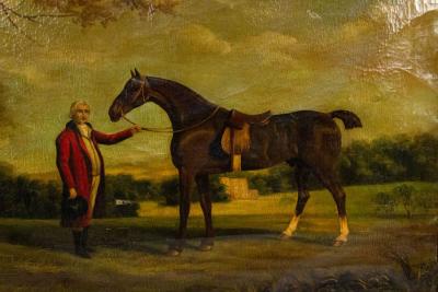 English Victorian Man and Horse Oil Painting