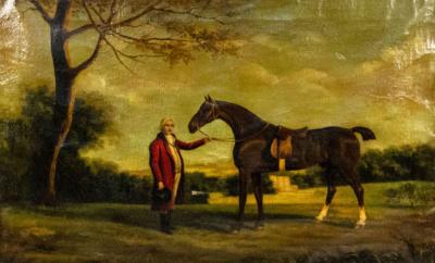 English Victorian Man and Horse Oil Painting