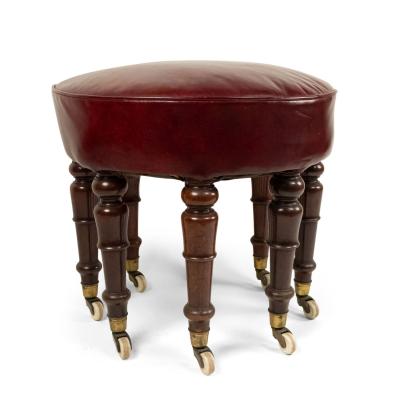 English Victorian Maroon Leather Bench