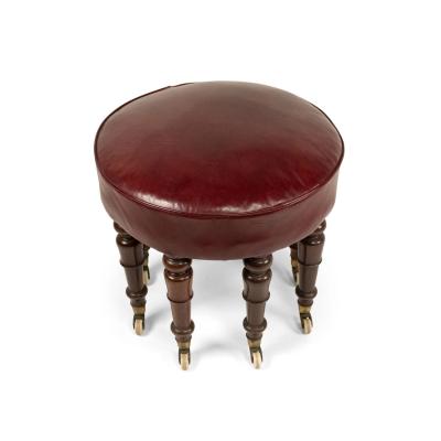 English Victorian Maroon Leather Bench