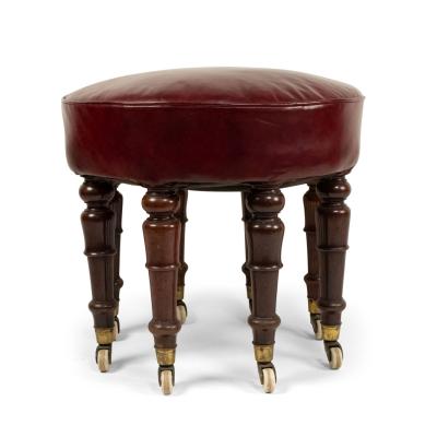 English Victorian Maroon Leather Bench