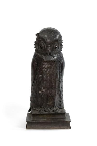 English Victorian Metal Owl Table Lamp