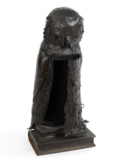 English Victorian Metal Owl Table Lamp