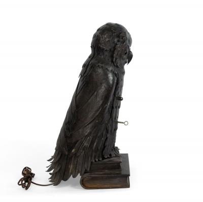 English Victorian Metal Owl Table Lamp