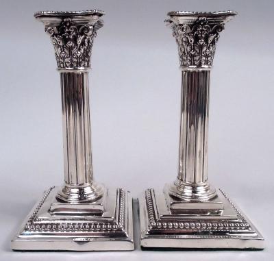 English Victorian Neoclassical Sterling Silver Candlesticks 1882