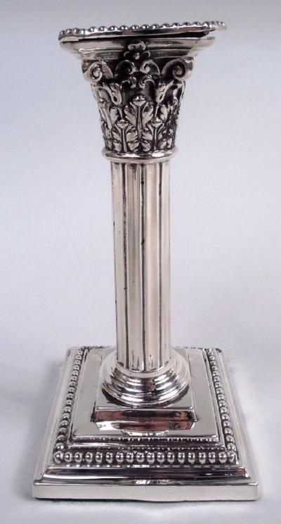English Victorian Neoclassical Sterling Silver Candlesticks 1882