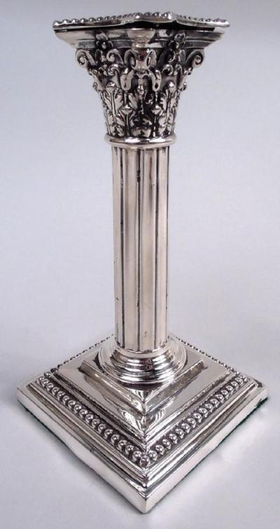 English Victorian Neoclassical Sterling Silver Candlesticks 1882