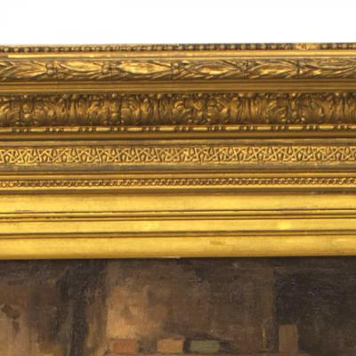English Victorian Oil Painting of Lady by Fireplace