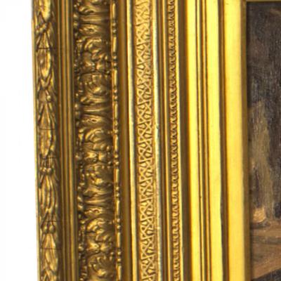 English Victorian Oil Painting of Lady by Fireplace
