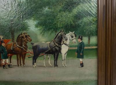 English Victorian Oil Painting of Stage Coach