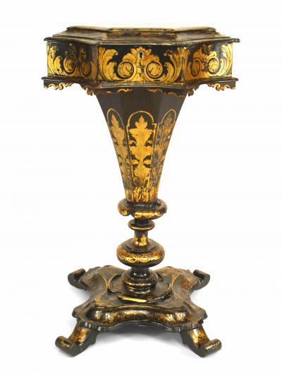English Victorian Paper Mache Lacquered Sewing Table
