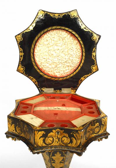 English Victorian Paper Mache Lacquered Sewing Table