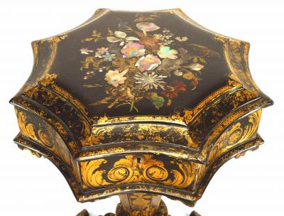 English Victorian Paper Mache Lacquered Sewing Table