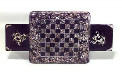 English Victorian Papier Mache Chess Checkers Game Table