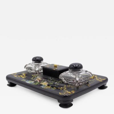 English Victorian Papier Mache Inkwell