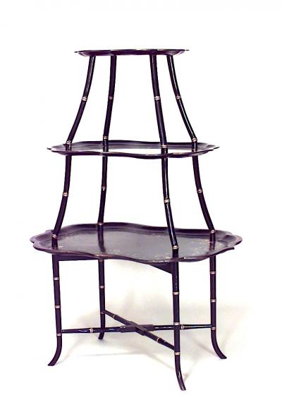 English Victorian Papier Mache Lacquered 3 Tier Table