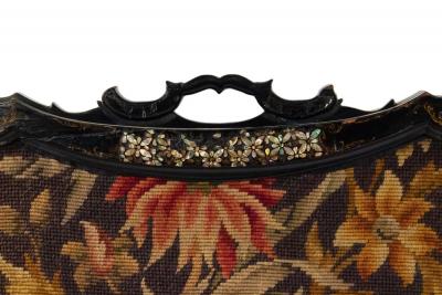 English Victorian Papier Mache Lacquered Fire Screen