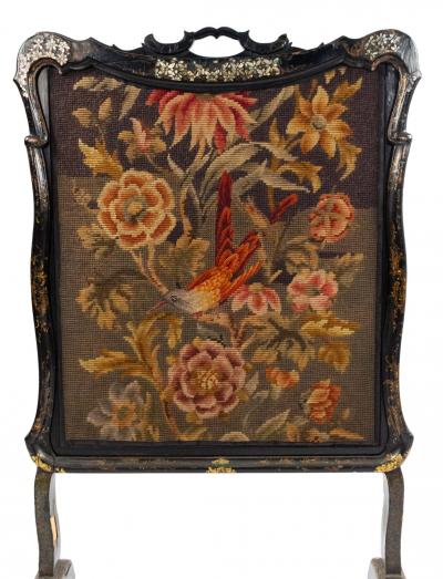 English Victorian Papier Mache Lacquered Fire Screen