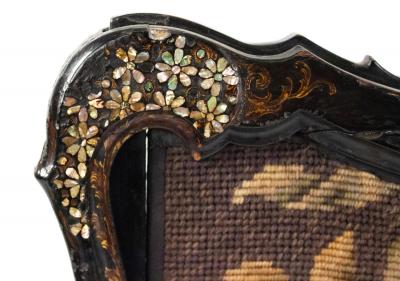English Victorian Papier Mache Lacquered Fire Screen