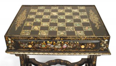 English Victorian Papier Mache Pearl Inlaid Black Lacquered Vanity