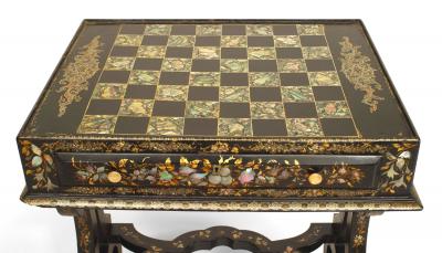 English Victorian Papier Mache Pearl Inlaid Black Lacquered Vanity