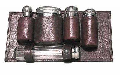 English Victorian Perfume Bottles in Leather Case