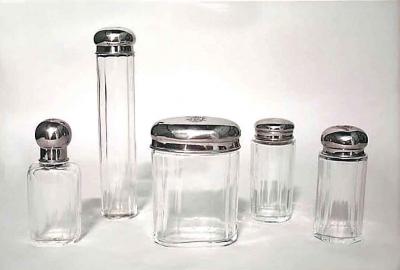 English Victorian Perfume Bottles in Leather Case
