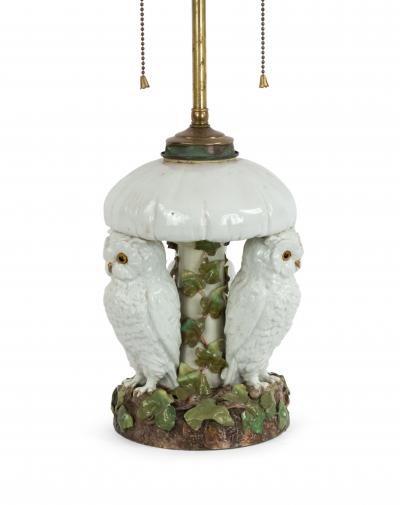 English Victorian Porcelain Owl Table Lamp