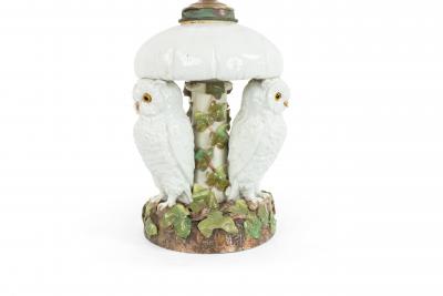 English Victorian Porcelain Owl Table Lamp