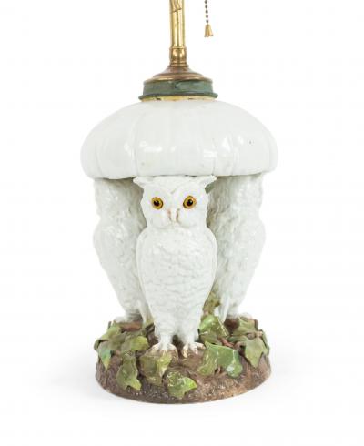 English Victorian Porcelain Owl Table Lamp