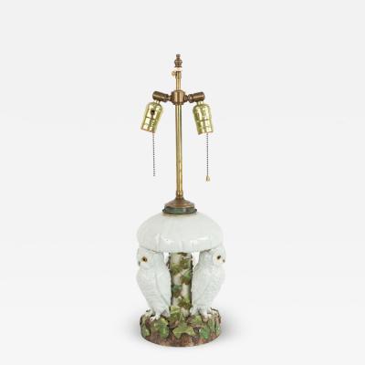 English Victorian Porcelain Owl Table Lamp