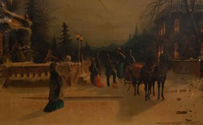 English Victorian Print of Winter Scene