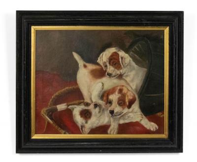 English Victorian Puppies Oil Painting