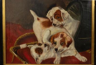 English Victorian Puppies Oil Painting
