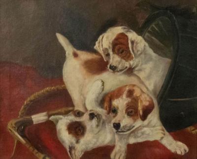 English Victorian Puppies Oil Painting