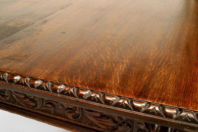English Victorian Renaissance Revival Oak Dining Table