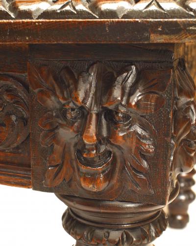 English Victorian Renaissance Revival Oak Dining Table